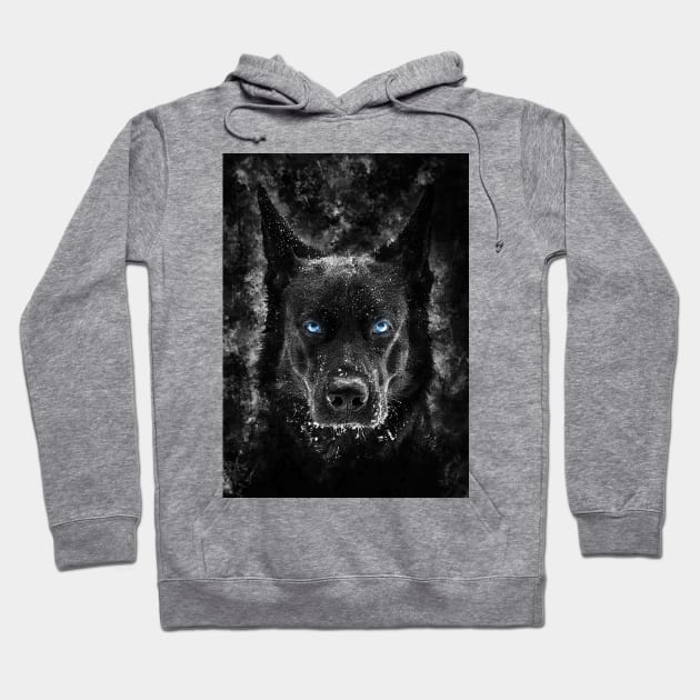 Black Wolf with blue eyes vector Hoodie by syanart